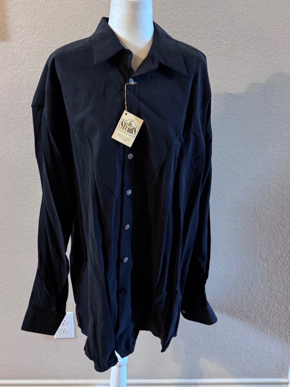 Men's Stubbs Western Wear Black Long Sleeve Star Button High End Shirt 2XL
